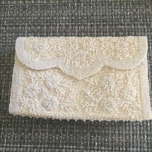 White Bead and Sequin Clutch